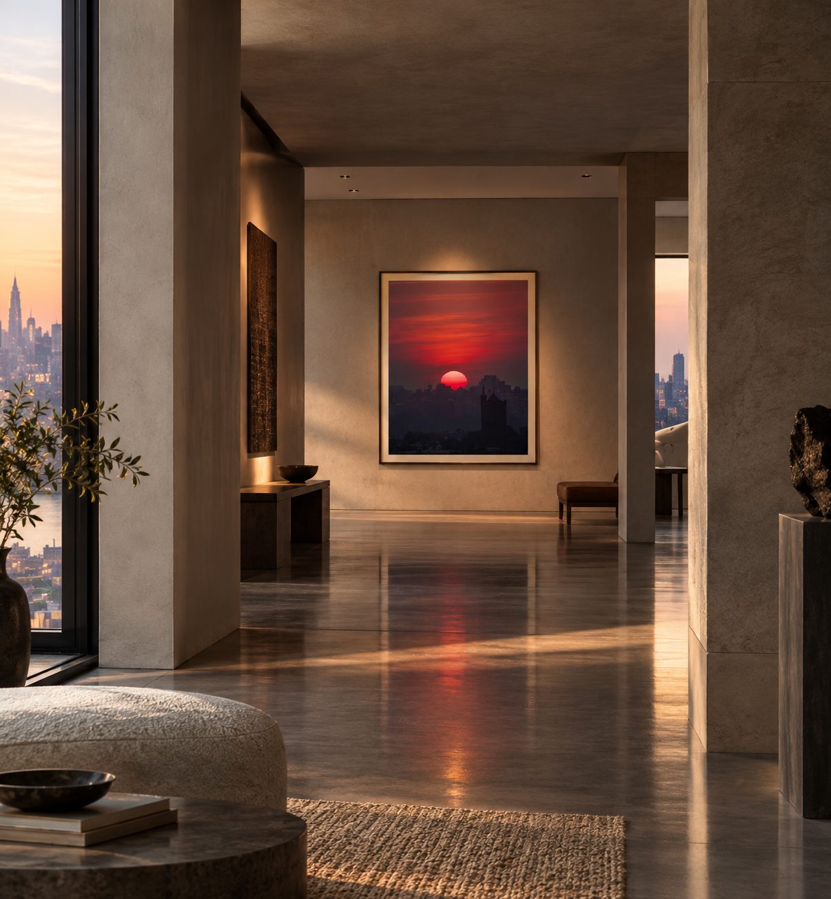 The print shown at architectural scale in an interior.