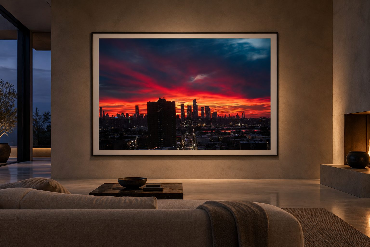 The print shown at architectural scale in an interior.