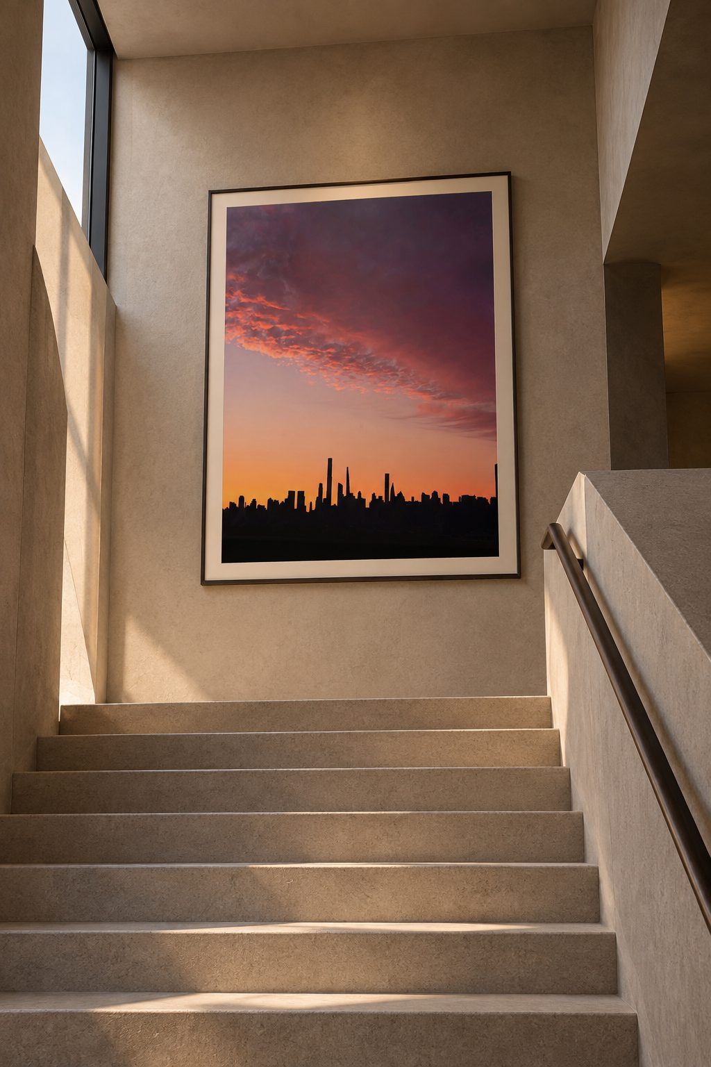 The print shown at architectural scale in an interior.