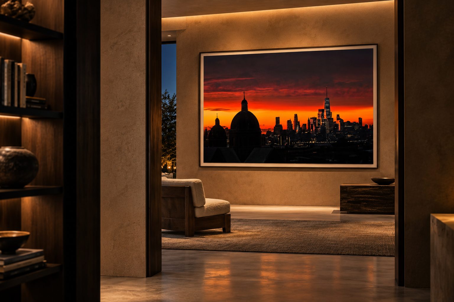 The print shown at architectural scale in an interior.