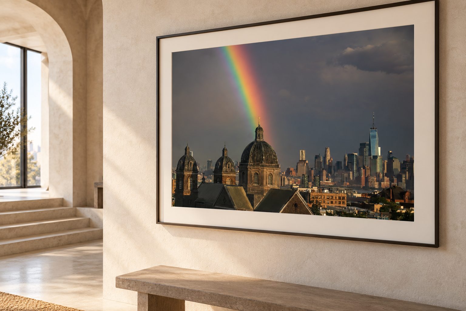 The print shown at architectural scale in an interior.