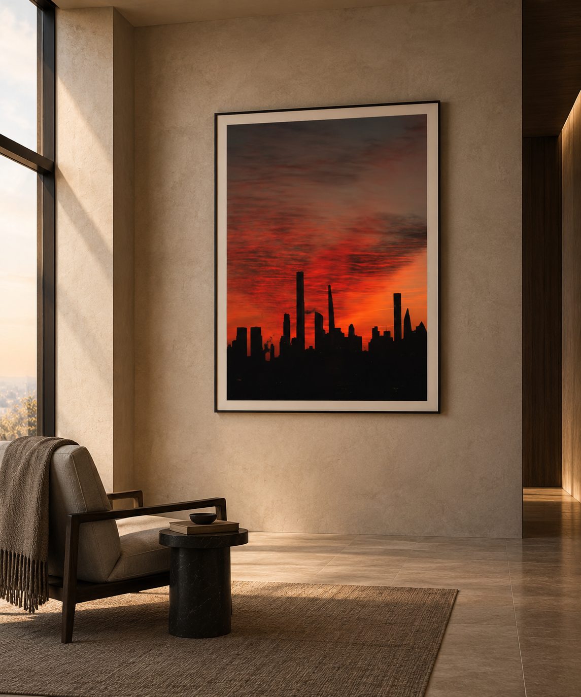 The print shown at architectural scale in an interior.