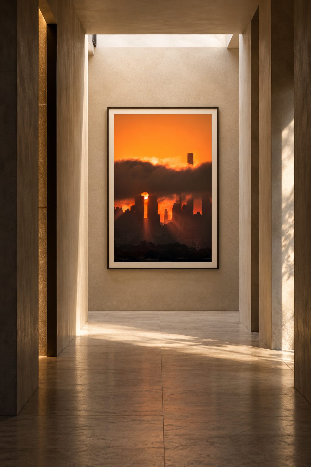 The print shown at architectural scale in an interior.