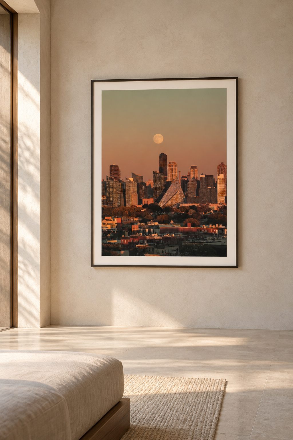 The print shown at architectural scale in an interior.