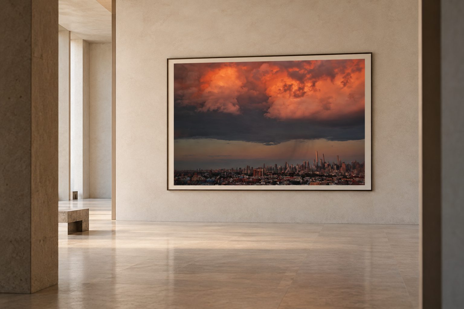 The print shown at architectural scale in an interior.